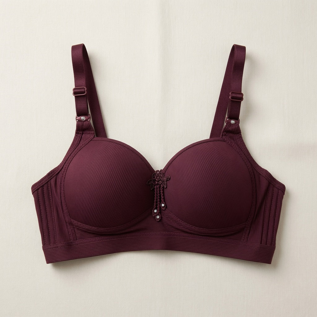 Ribbed Comfort Contour Bra with Floral Pendant-07