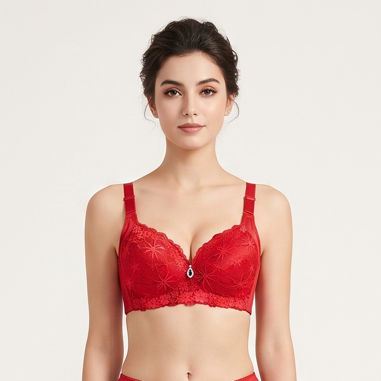 Elegant Floral Lace Contour Bra with Jewel Accent-06