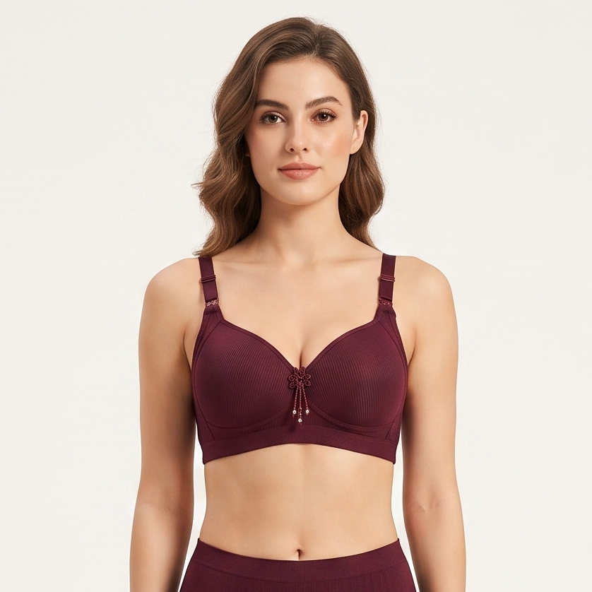 Ribbed Comfort Contour Bra with Floral Pendant-07