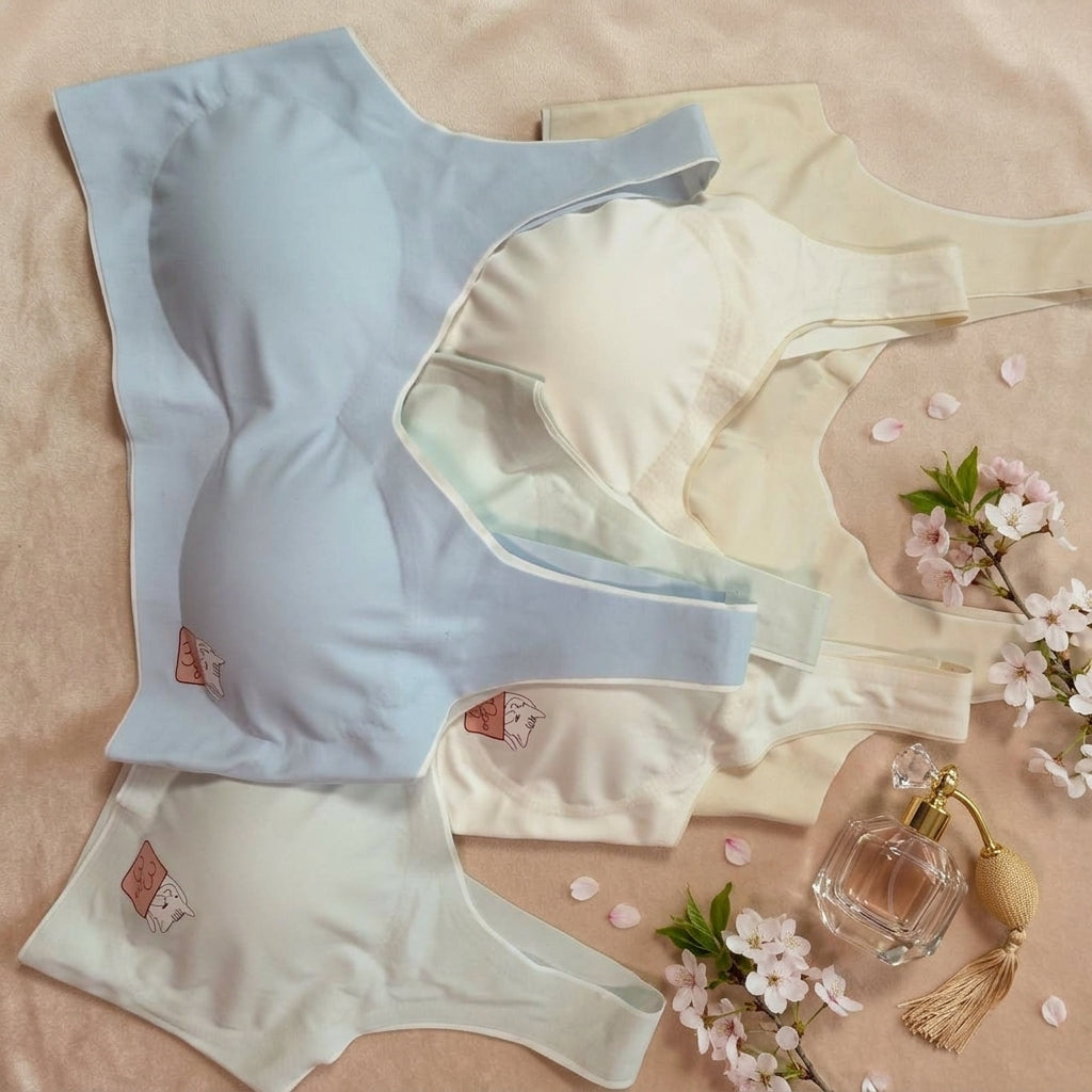 Seamless Comfort Wireless Bralette with Cute Cat Graphic-54