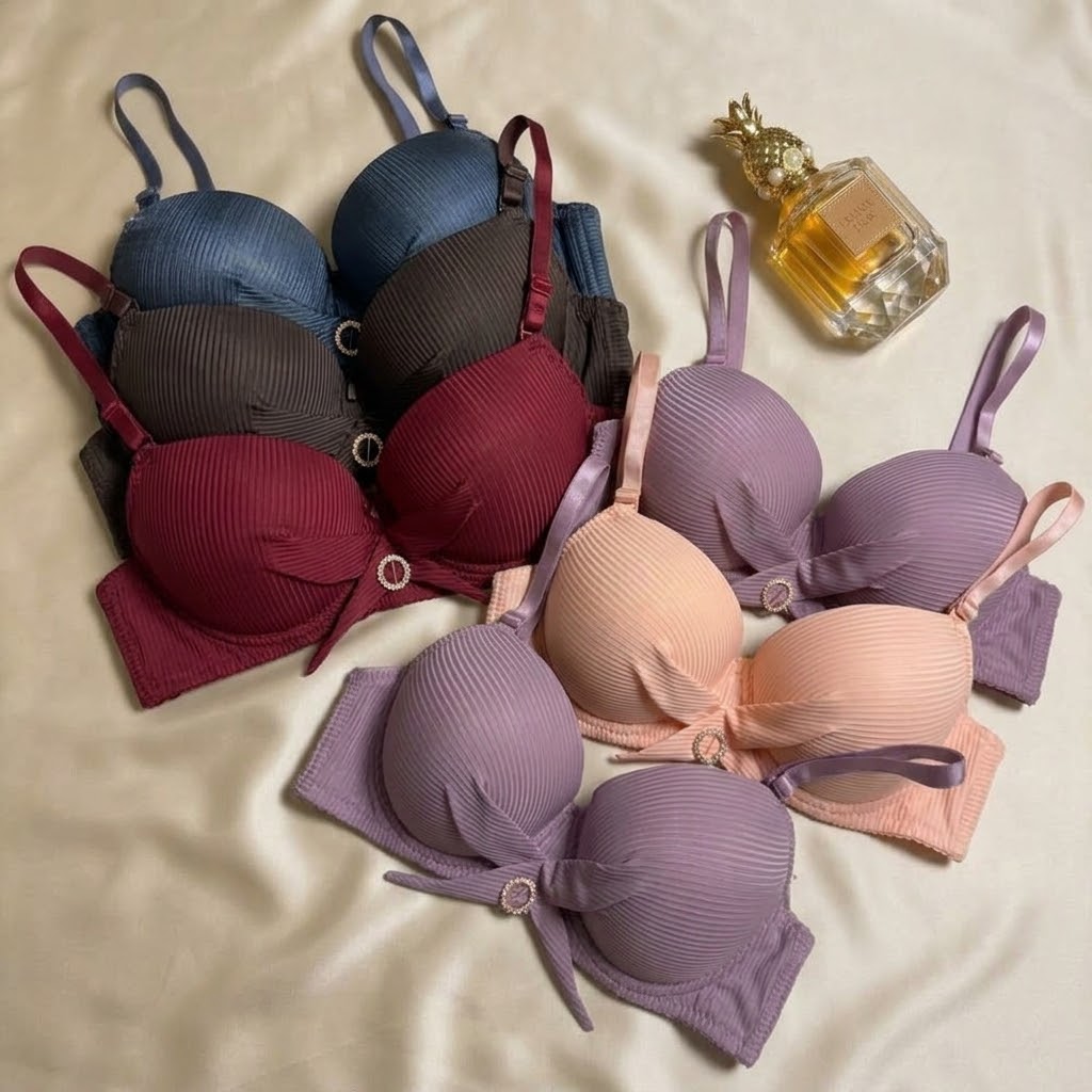 Ribbed Crystal Knot Accent Push-Up Bra -64