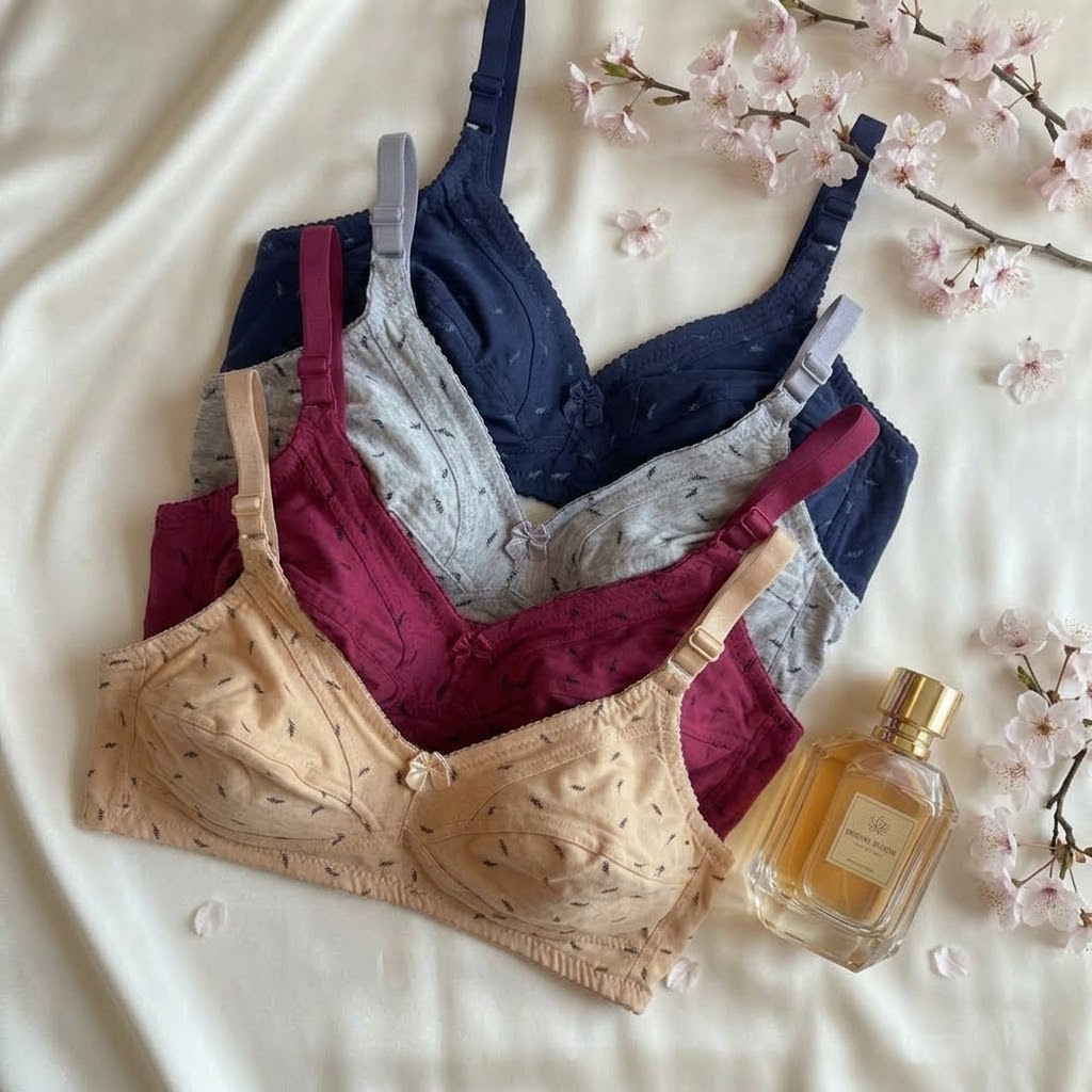 Cotton Leaf Print Everyday Support Bra pack(3) - 60