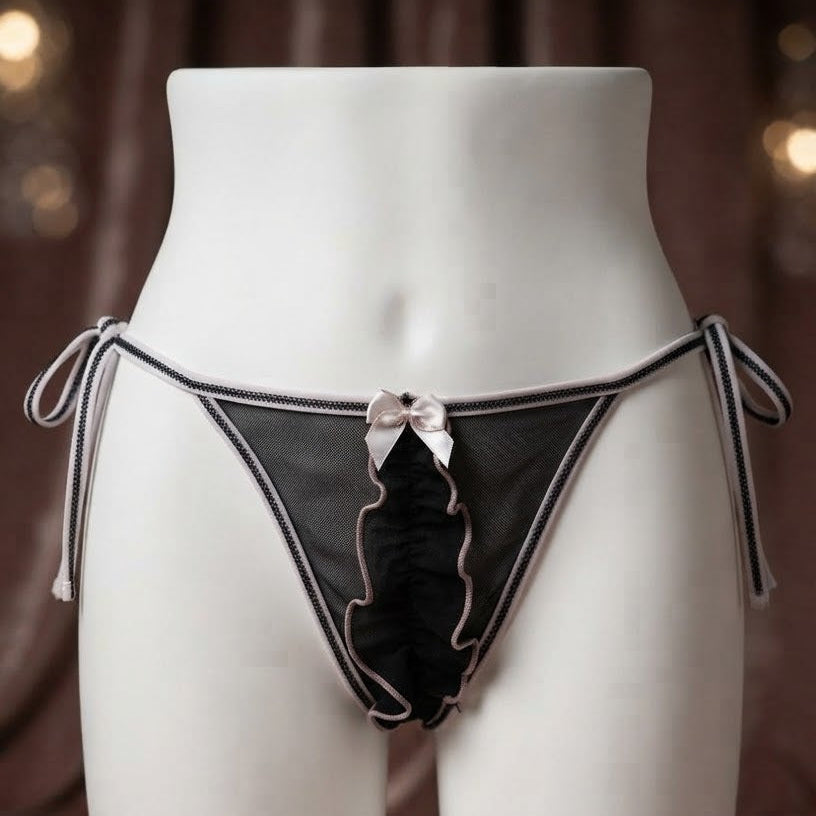 Ruffled Mesh Side-Tie Thong -55