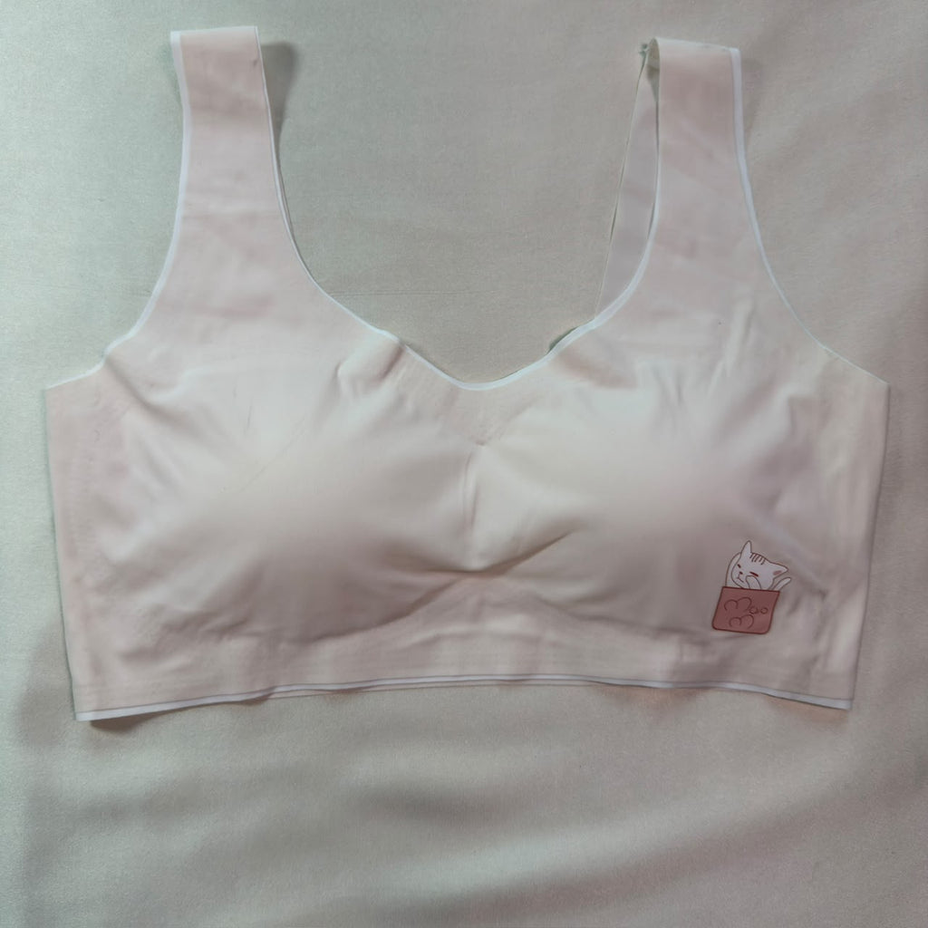 Seamless Comfort Wireless Bralette with Cute Cat Graphic-54