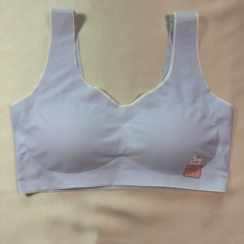 Seamless Comfort Wireless Bralette with Cute Cat Graphic-54