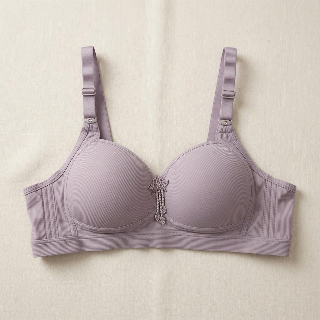 Ribbed Comfort Contour Bra with Floral Pendant-07