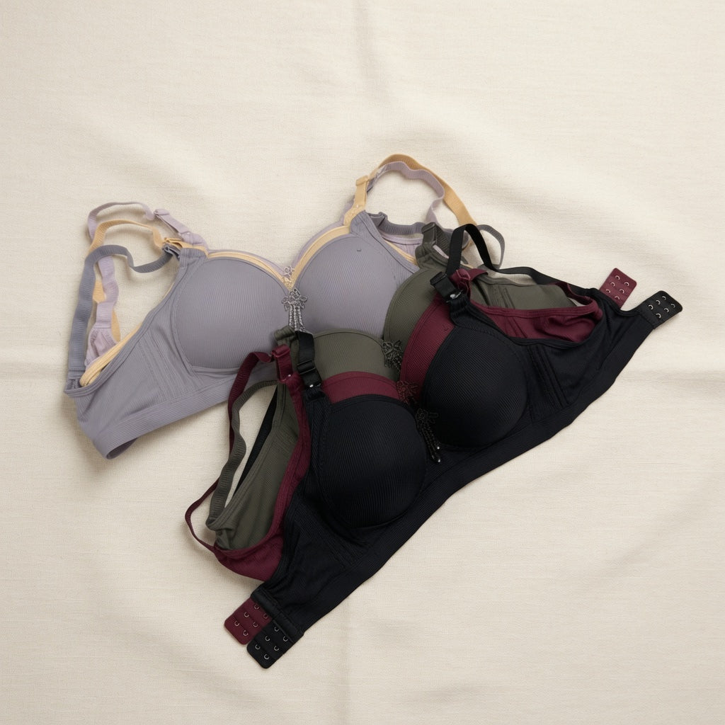 Ribbed Comfort Contour Bra with Floral Pendant-07